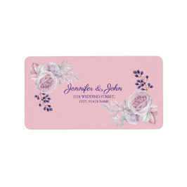 Romantic Pink and Paars Peonies Wedding Address Etiket