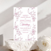 Romantic Pink and White Rose Pattern Wedding Kaart
