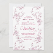 Romantic Pink and White Rose Pattern Wedding Kaart (Voorkant)