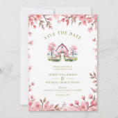  Romantic Pink Barn Rustic Landscape Floral Frame Save The Date (Voorkant)