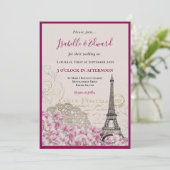 Romantic Pink Blossom Paris Eiffeltoren Weddenscha Kaart (Staand voorkant)