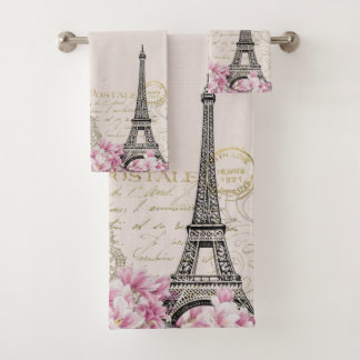 Romantic Pink Blossoms Paris Eiffel Tower Bad Handdoek
