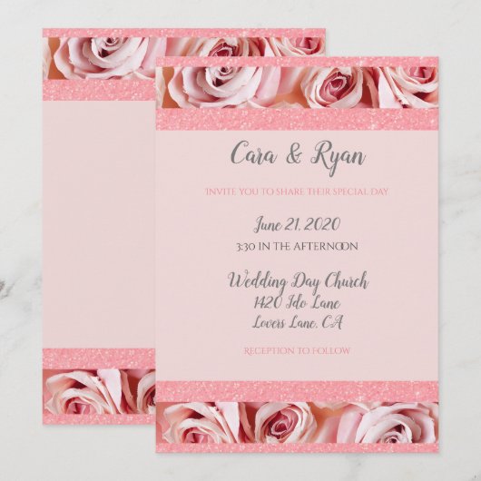 Romantic Pink Blush Floral Elegant Wedding Kaart (Voorkant / Achterkant)