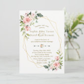 Romantic Pink Blush Flowers Gold Lijst Weddenschap Kaart (Staand voorkant)