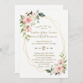 Romantic Pink Blush Flowers Gold Lijst Weddenschap Kaart (Voorkant / Achterkant)