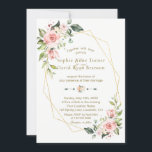 Romantic Pink Blush Flowers Gold Lijst Weddenschap Kaart<br><div class="desc">Elegant kaartontwerp met waterverf roze bloemen en groene bladeren, een faux gouden lijst, florale verdeler, op een witte achtergrond. Op de achterkant stomp bloemen bouquet. Het gebruik personaliseert hulpmiddel om uw info toe te voegen, doopvonten, de kleuren van de doopvont te veranderen. Ga naar het Collectie Waterverf Flowers Gold Lijst...</div>