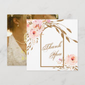 Romantic Pink Blush Gold Floral Weduwfoto Bedankkaart (Voorkant / Achterkant)