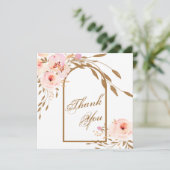 Romantic Pink Blush Gold Floral Weduwfoto Bedankkaart (Staand voorkant)