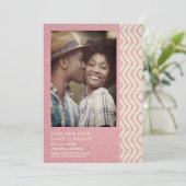 Romantic Pink Boho Textile Texture Zig Zag Photo Save The Date (Staand voorkant)