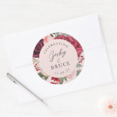 Romantic Pink Bridal Bouquet Bride & Groom Names Ronde Sticker (Envelop)