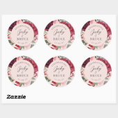 Romantic Pink Bridal Bouquet Bride & Groom Names Ronde Sticker (Vel)