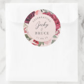 Romantic Pink Bridal Bouquet Bride & Groom Names Ronde Sticker (Tas)