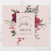 Romantic Pink Bridal Bouquet Customized Sparkling Wijnetiket (Enkel label)