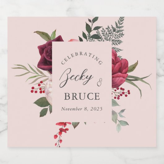 Romantic Pink Bridal Bouquet Customized Sparkling Wijnetiket (Enkel label)