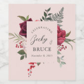 Romantic Pink Bridal Bouquet Customized Wijn Etiket (Enkel label)