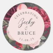 Romantic Pink Bridal Bouquet Personalized Ronde Sticker (Voorkant)