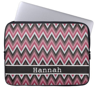Romantic Pink Brown Chevron met naam Laptop Sleeve