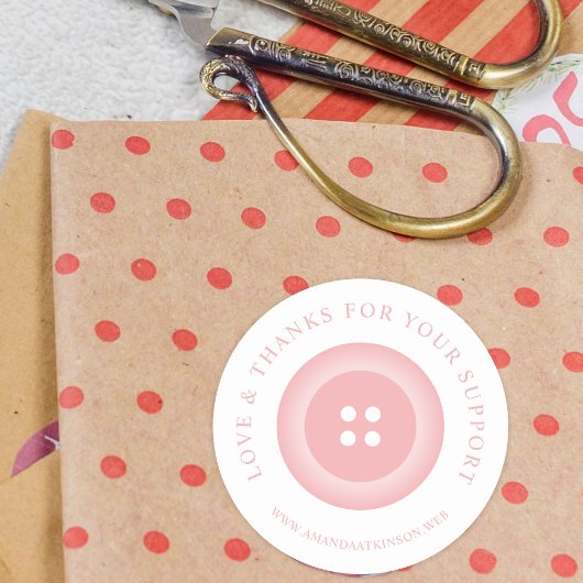 Romantic Pink Button Love & Thanks Quote Ronde Sticker