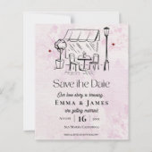 Romantic Pink Café Courtyard Wedding Save the Date (Voorkant)