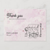 Romantic Pink Café Illustration Wedding Thank You Briefkaart (Voorkant)