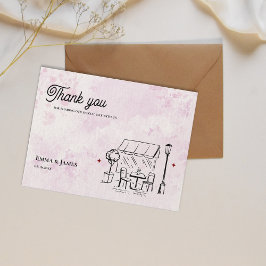 Romantic Pink Café Illustration Wedding Thank You Briefkaart