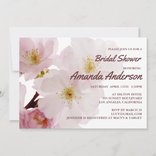 Romantic Pink Cherry Blossoms Bridal Shower Kaart (Voorkant)