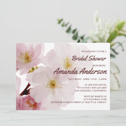 Romantic Pink Cherry Blossoms Bridal Shower Kaart (Staand voorkant)