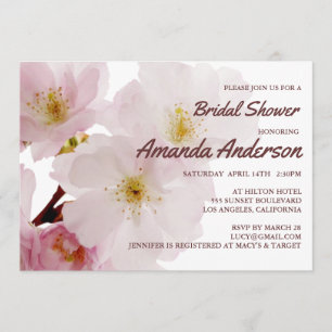Romantic Pink Cherry Blossoms Bridal Shower Kaart