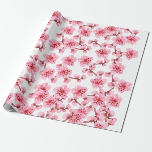 Romantic pink Cherry blosson Cadeaupapier (Uitgerold)