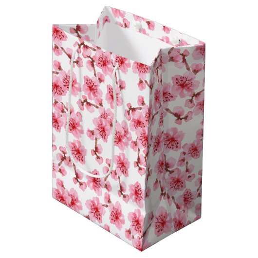Romantic pink Cherry blosson Medium Cadeauzakje (Voorkant Gekanteld)