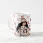 Romantic Pink Christmas Hearts Black Girl Koffiemok (Voorkant links)