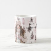 Romantic Pink Christmas Trees Girl Koffiemok (Center)