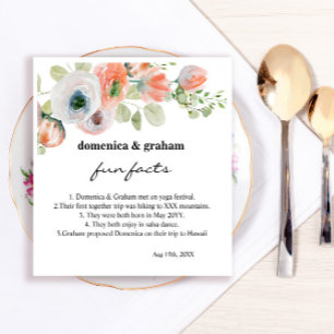 Romantic Pink Coral Floral Wedding Fun Facts Servet