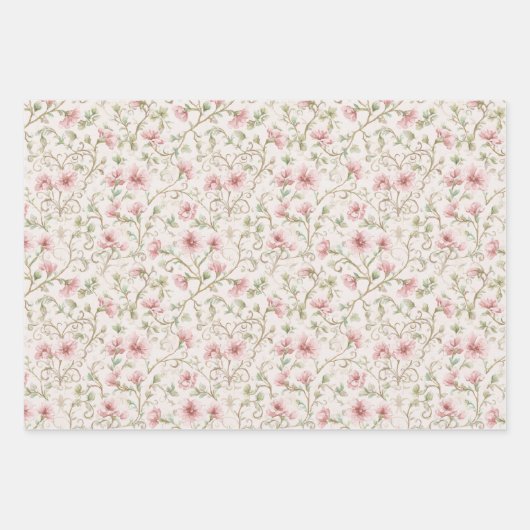 Romantic Pink Cream Floral Inpakpapier Vel (Voorkant 2)