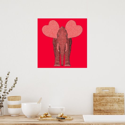 Romantic Pink Elephant Poster (Keuken)