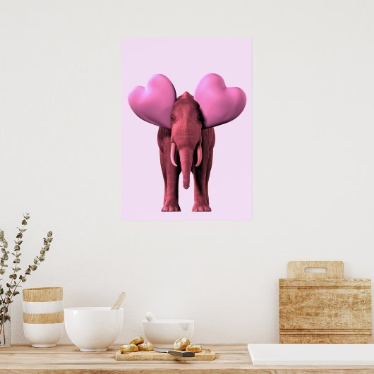 Romantic Pink Elephant Poster (Keuken)
