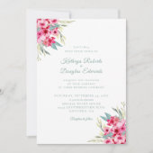 Romantic Pink en Blauwgroen Waterverf Floral Weddi Kaart (Voorkant)