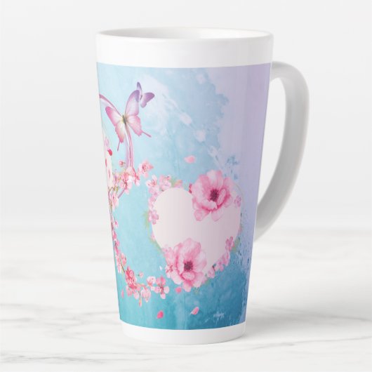 Romantic Pink en Blue Floral Large Latte Mok (Rechterhoek)