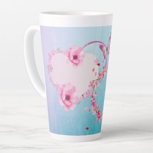 Romantic Pink en Blue Floral Large Latte Mok (Linkerhoek)