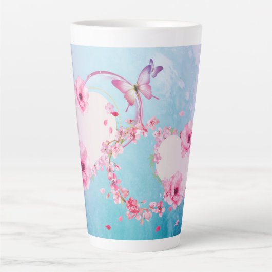 Romantic Pink en Blue Floral Large Latte Mok (Voorkant)