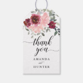 Romantic Pink en Bourgogne Floral Dank u Cadeaulabel (Voorkant)