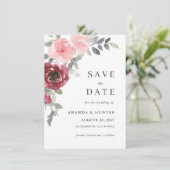 Romantic Pink en Bourgogne Floral Save the Date Kaart (Staand voorkant)