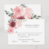 Romantic Pink en Bourgogne RSVP met Enomen Kaartje (Voorkant / Achterkant)