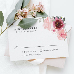 Romantic Pink en Bourgogne Wedding RSVP Kaartje