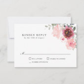 Romantic Pink en Bourgogne Wedding RSVP Kaartje (Voorkant)