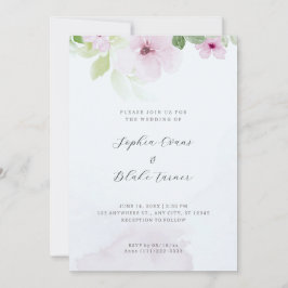 Romantic Pink en Green Floral Blue Wedding Kaart