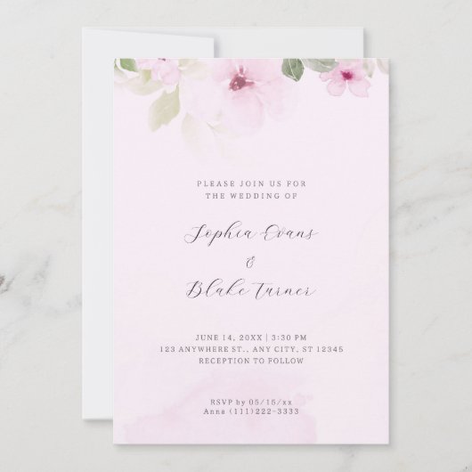 Romantic Pink en Green Floral Pink Wedding Kaart (Voorkant)