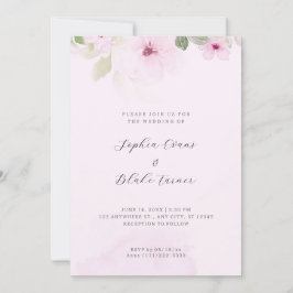 Romantic Pink en Green Floral Pink Wedding Kaart