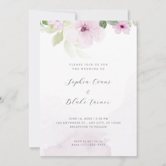 Romantic Pink en Green Floral White Wedding Kaart (Voorkant)