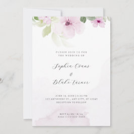 Romantic Pink en Green Floral White Wedding Kaart